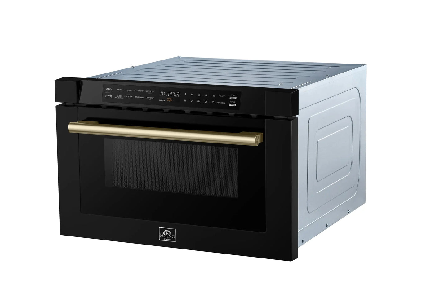 Forno Capoliveri Espresso 24-Inch Microwave Drawer, Black, 1.2 cu.ft, 1500 Watts, Built-In, Touch Control LCD Display, Auto-Touch Open/Close FORNO