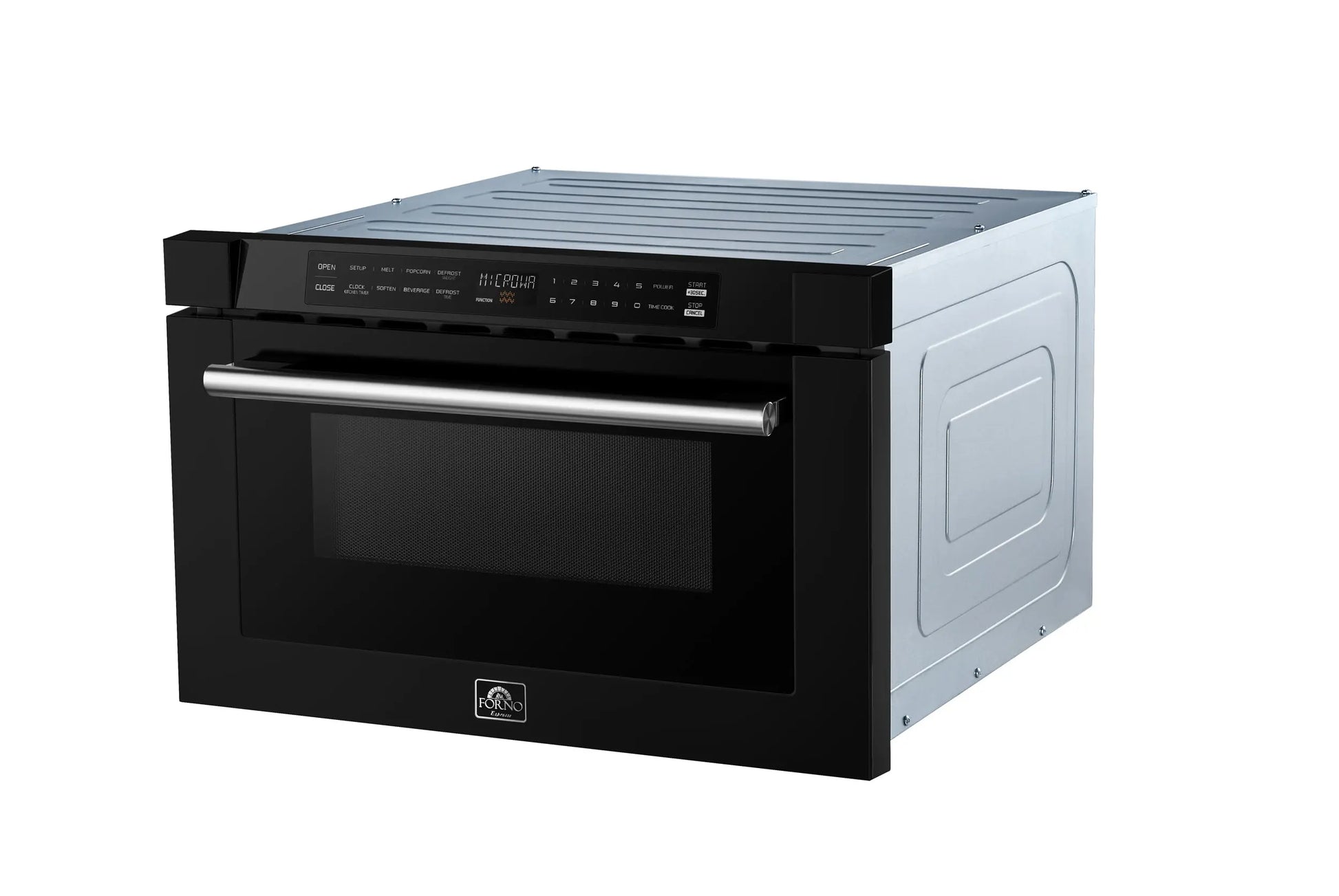 Forno Capoliveri Espresso 24-Inch Microwave Drawer, Black, 1.2 cu.ft, 1500 Watts, Built-In, Touch Control LCD Display, Auto-Touch Open/Close FORNO