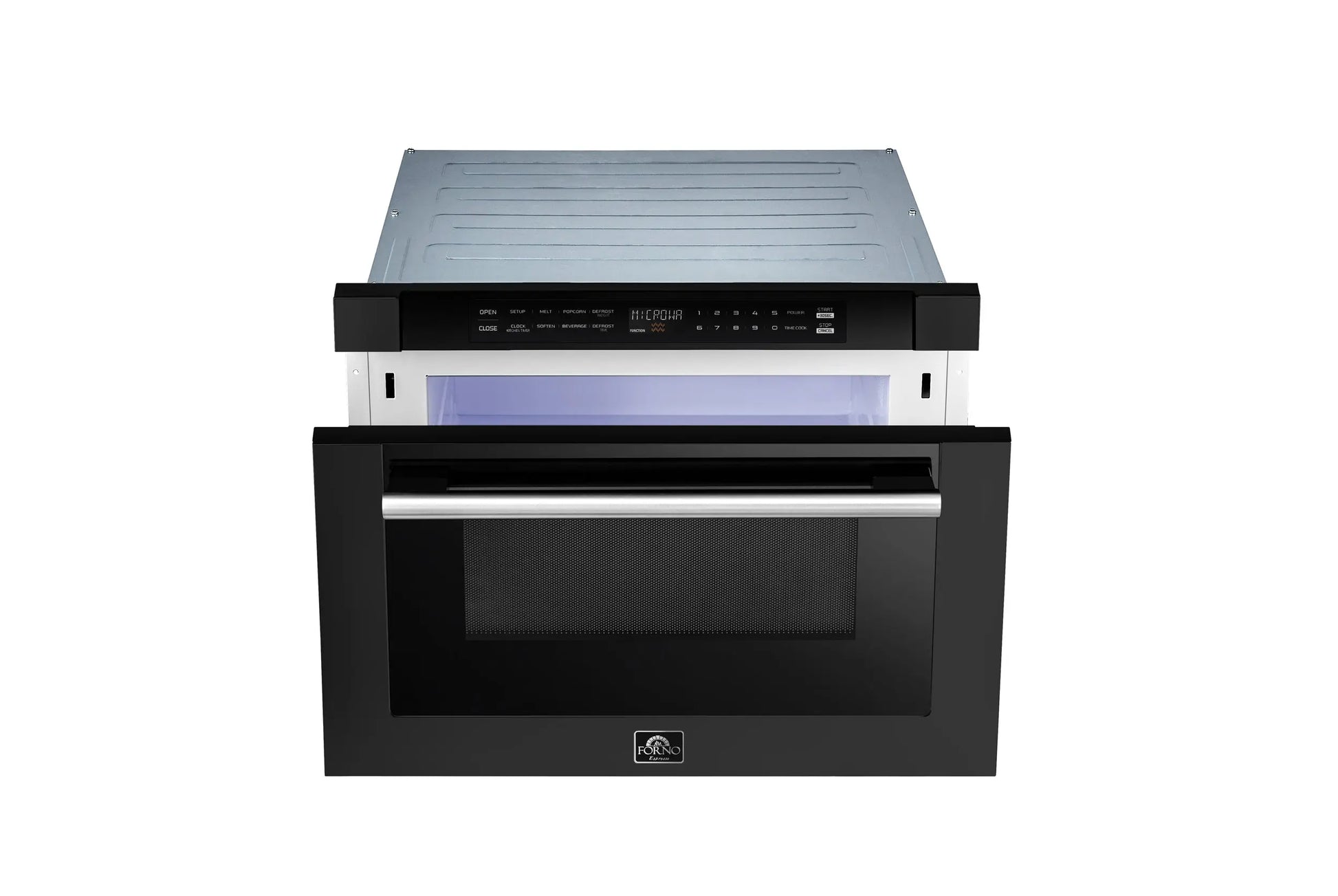 Forno Capoliveri Espresso 24-Inch Microwave Drawer, Black, 1.2 cu.ft, 1500 Watts, Built-In, Touch Control LCD Display, Auto-Touch Open/Close FORNO
