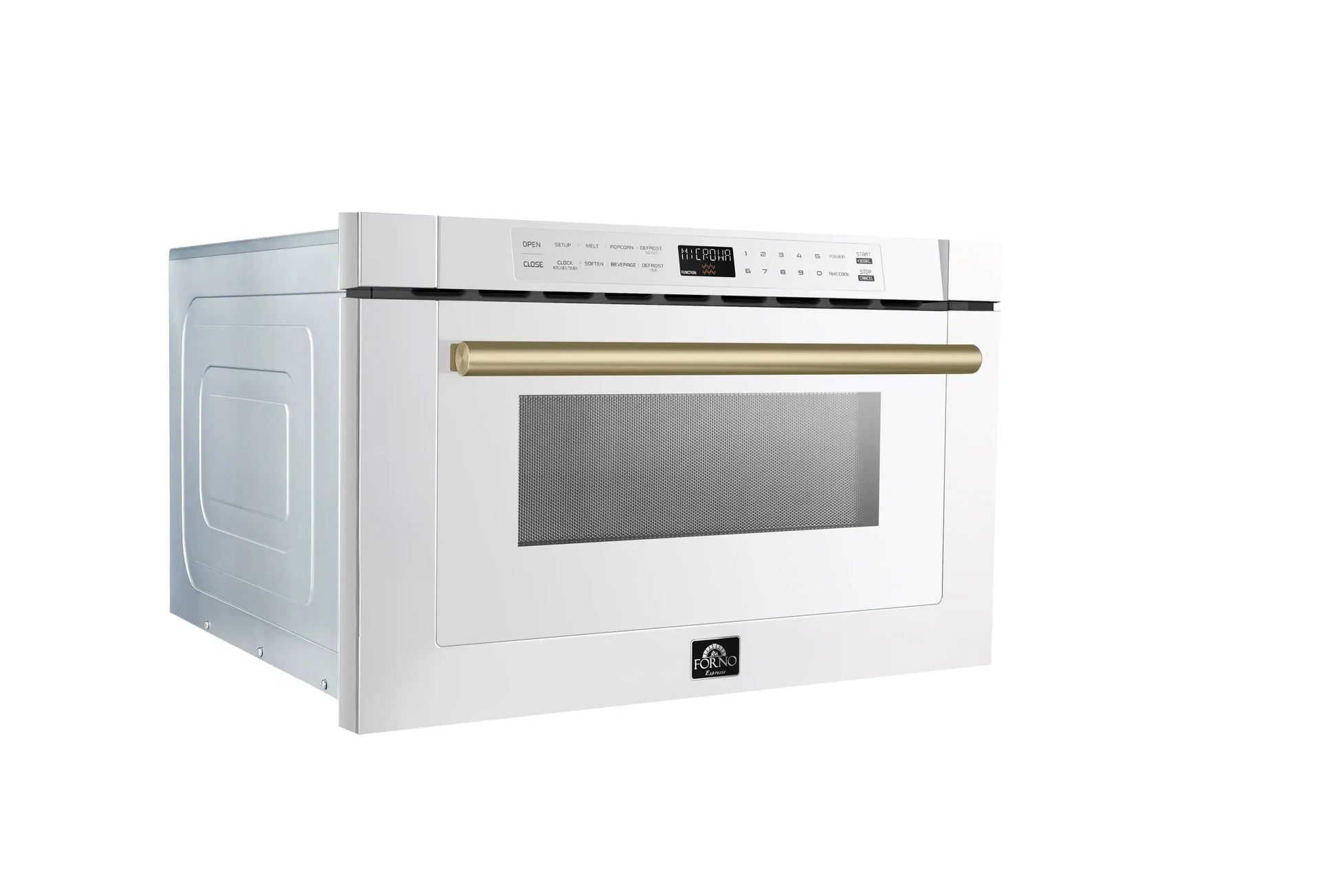 Forno Capoliveri Espresso 24-Inch Microwave Drawer, White, 1.2 cu.ft, 1500 Watts, Built-In, Touch Control LCD Display, Auto-Touch Open/Close FORNO