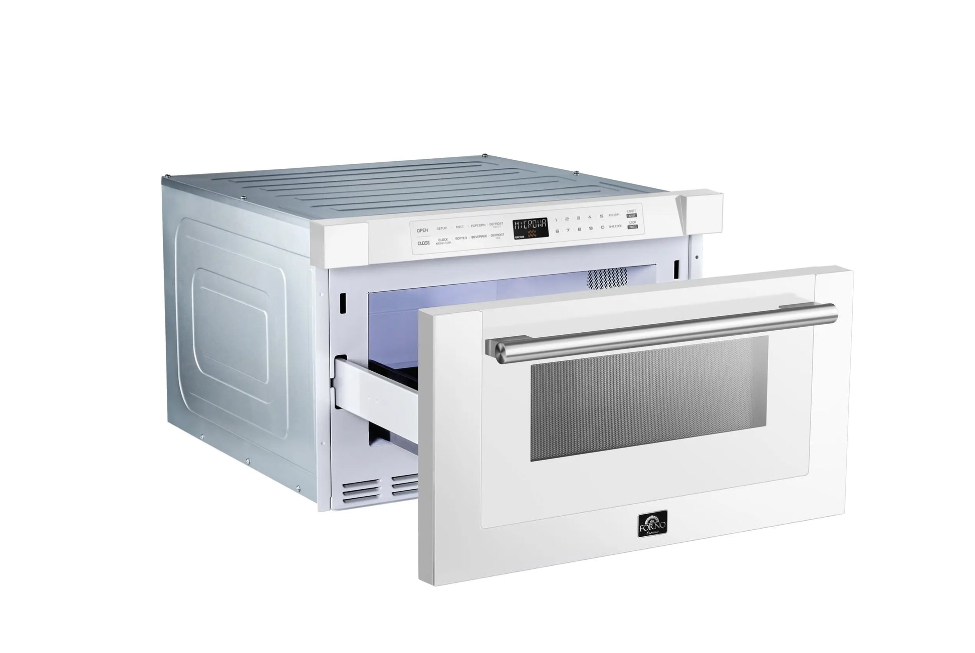 Forno Capoliveri Espresso 24-Inch Microwave Drawer, White, 1.2 cu.ft, 1500 Watts, Built-In, Touch Control LCD Display, Auto-Touch Open/Close FORNO