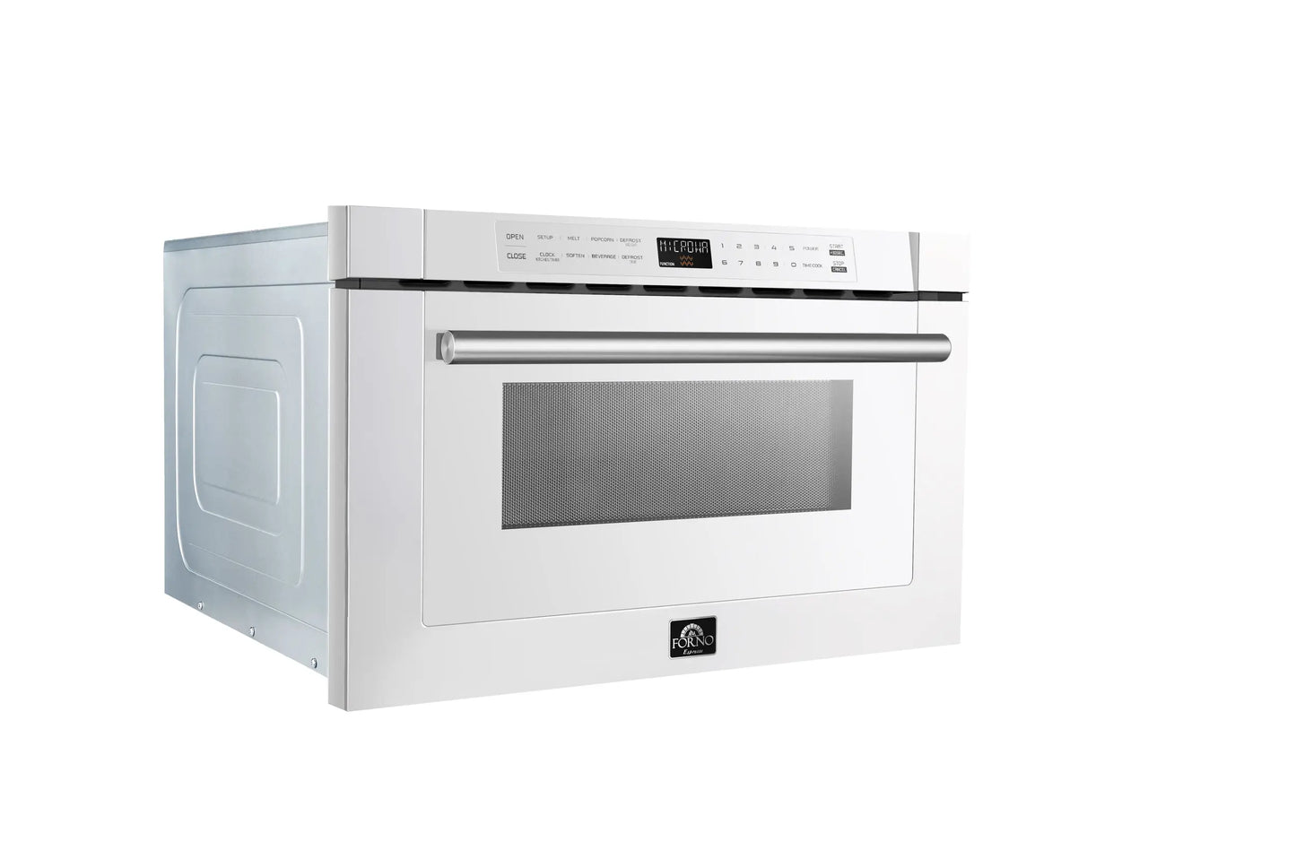 Forno Capoliveri Espresso 24-Inch Microwave Drawer, White, 1.2 cu.ft, 1500 Watts, Built-In, Touch Control LCD Display, Auto-Touch Open/Close FORNO