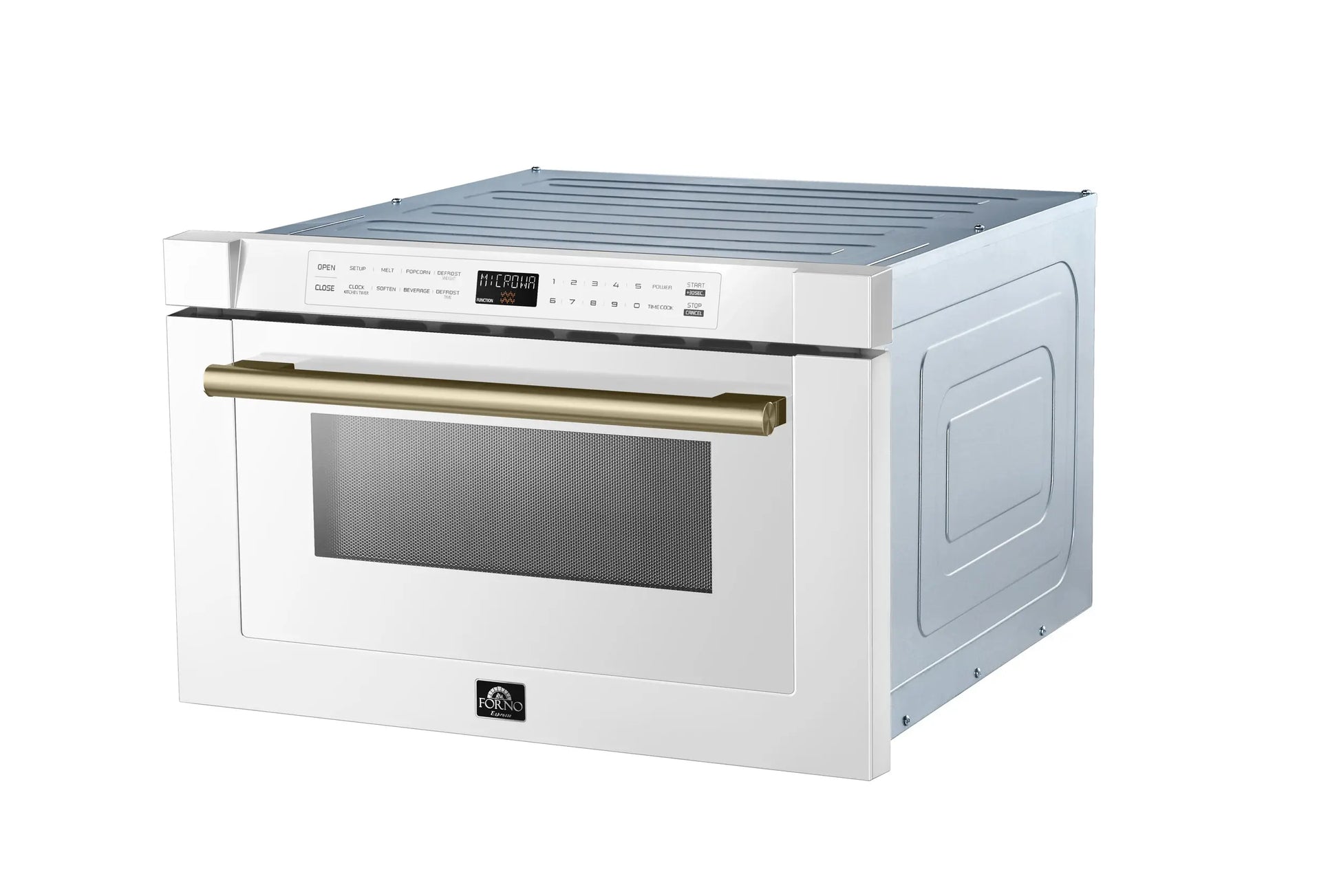 Forno Capoliveri Espresso 24-Inch Microwave Drawer, White, 1.2 cu.ft, 1500 Watts, Built-In, Touch Control LCD Display, Auto-Touch Open/Close FORNO