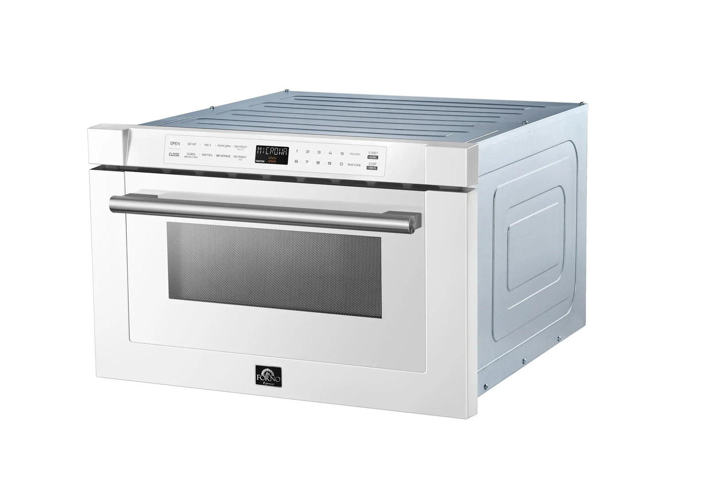 Forno Capoliveri Espresso 24-Inch Microwave Drawer, White, 1.2 cu.ft, 1500 Watts, Built-In, Touch Control LCD Display, Auto-Touch Open/Close FORNO