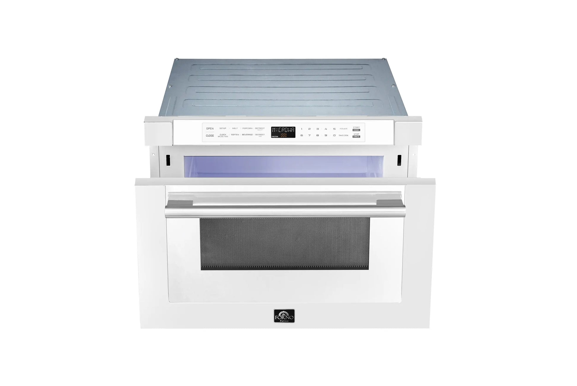 Forno Capoliveri Espresso 24-Inch Microwave Drawer, White, 1.2 cu.ft, 1500 Watts, Built-In, Touch Control LCD Display, Auto-Touch Open/Close FORNO