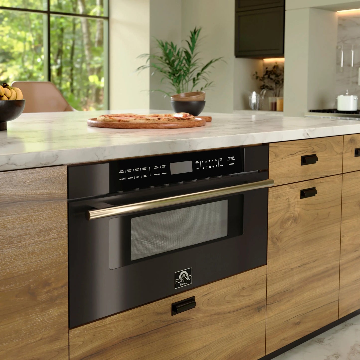Forno Capoliveri Espresso 30-Inch Microwave Drawer, Black, 1.2 cu.ft, 1500 Watts, Built-In, Touch Control LCD Display, Auto-Touch Open/Close FORNO