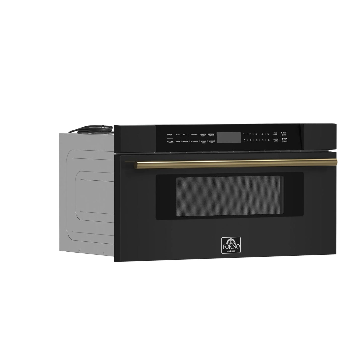 Forno Capoliveri Espresso 30-Inch Microwave Drawer, Black, 1.2 cu.ft, 1500 Watts, Built-In, Touch Control LCD Display, Auto-Touch Open/Close FORNO