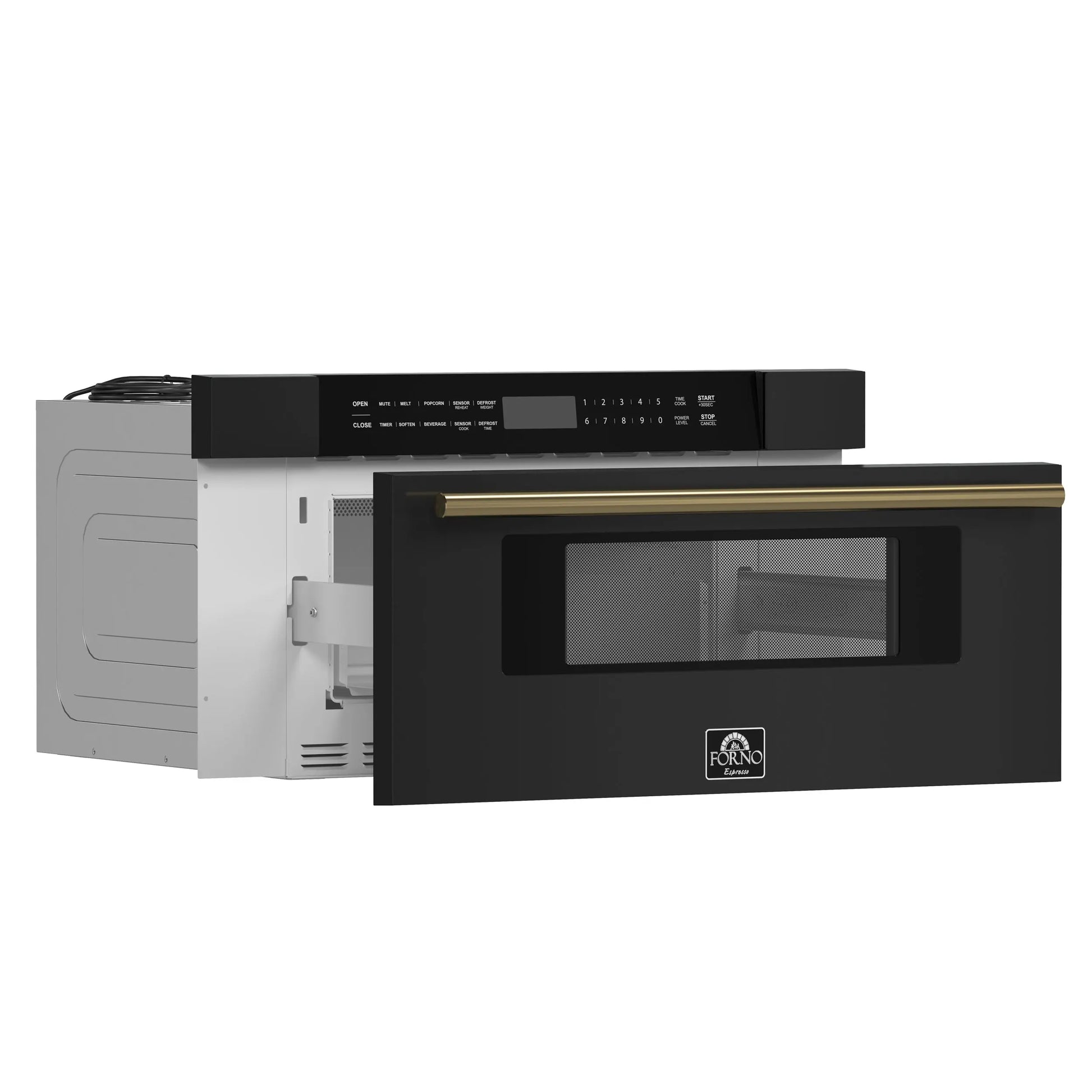 Forno Capoliveri Espresso 30-Inch Microwave Drawer, Black, 1.2 cu.ft, 1500 Watts, Built-In, Touch Control LCD Display, Auto-Touch Open/Close FORNO