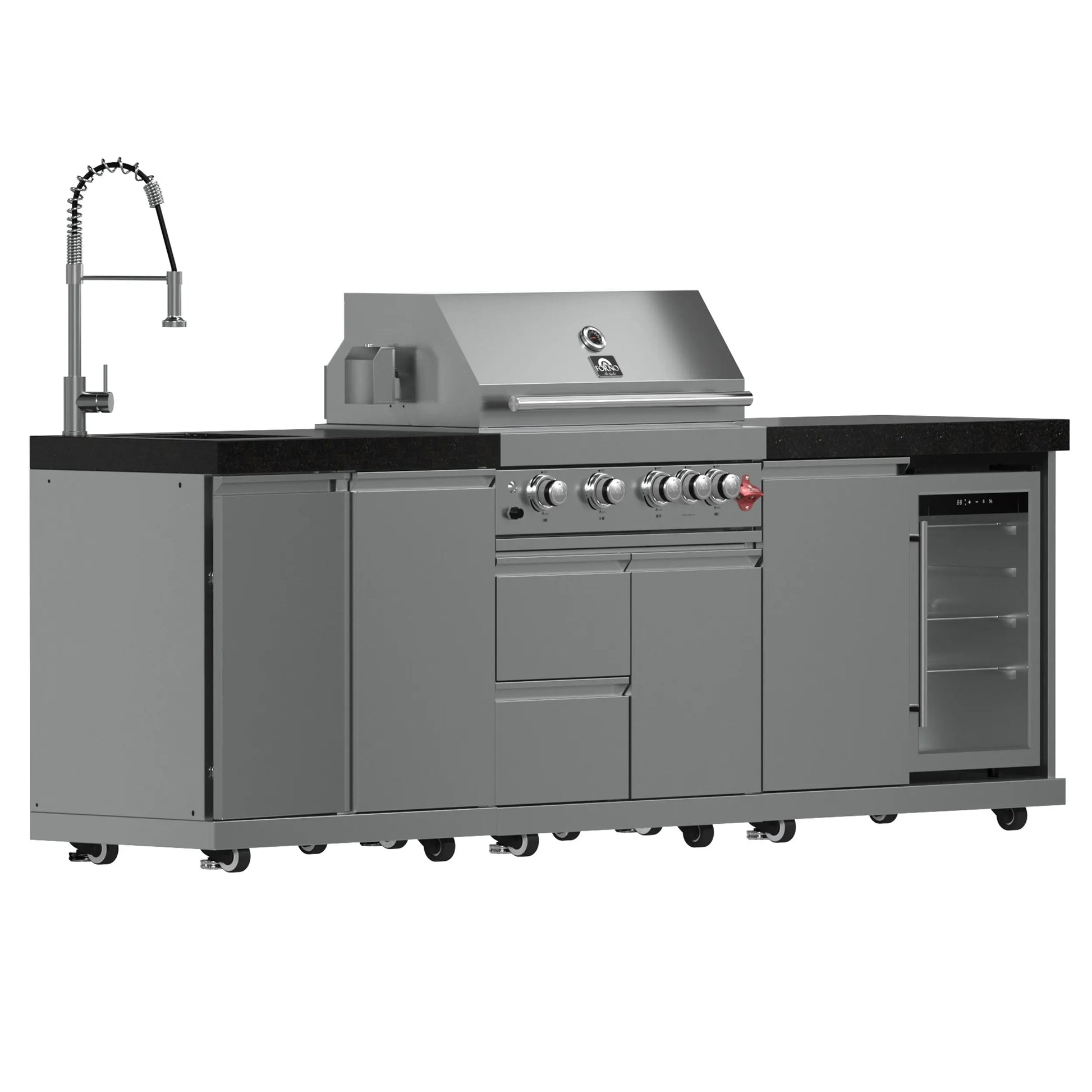 FORNO Bulnes 30-Inch BBQ, 60,000 BTU, 3 Burners with Sear & Rotisserie Infrared Burners, Stainless Steel Outdoor Kitchen FORNO