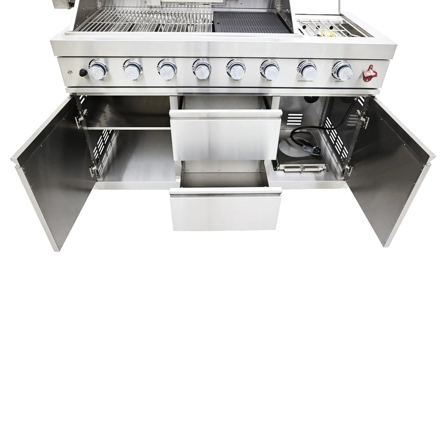 FORNO Bulnes 40-Inch BBQ, 95,000 BTU, 5 Burners, Sear & Rotisserie Infrared with Side Burner, Stainless Steel Outdoor Kitchen FORNO
