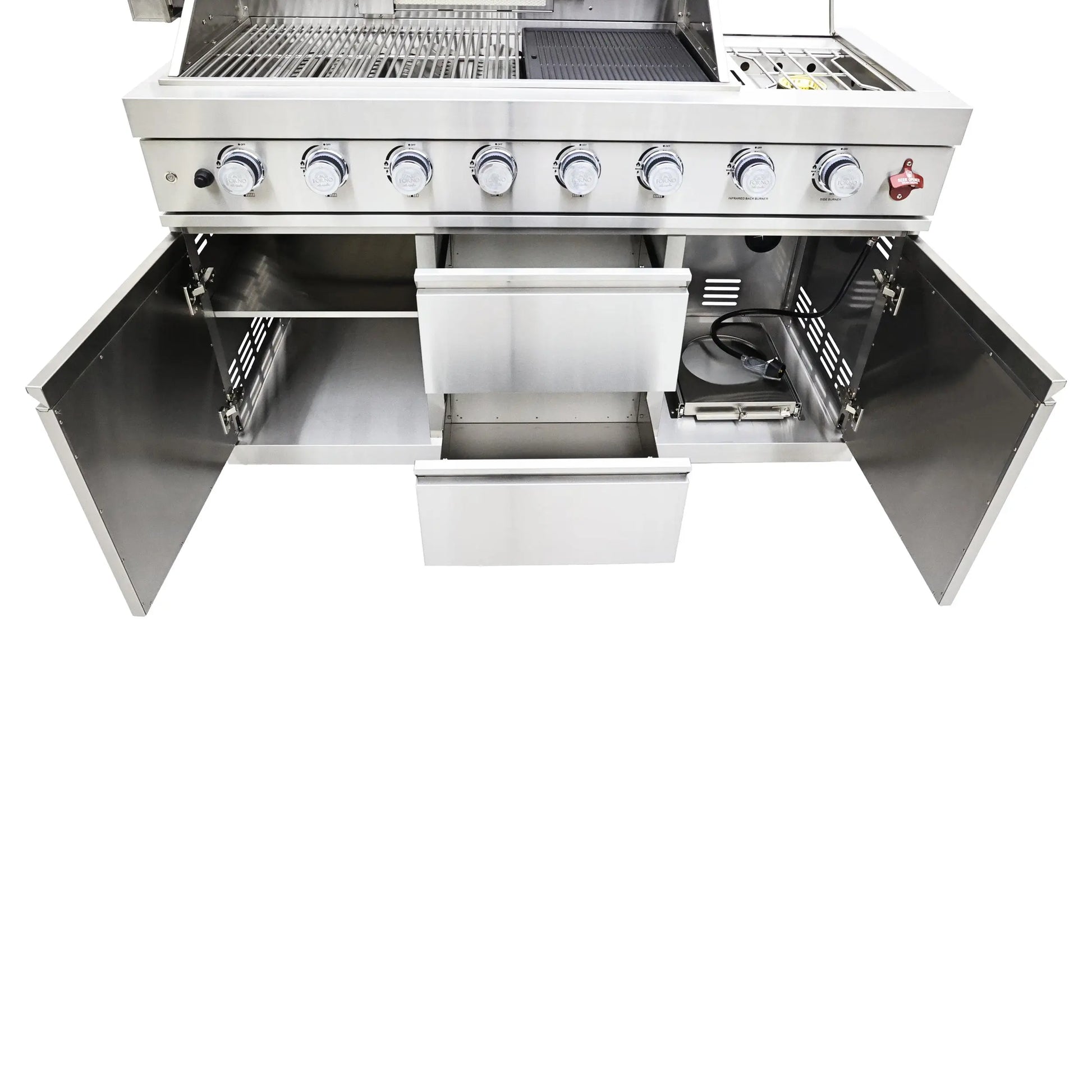 FORNO Bulnes 40-Inch BBQ, 95,000 BTU, 5 Burners, Sear & Rotisserie Infrared with Side Burner, Stainless Steel Outdoor Kitchen FORNO