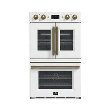 Forno Asti 30-Inch Double Electric Wall Oven with Upper French Doors in White & Antique Brass, 7.36 cu. ft. FORNO