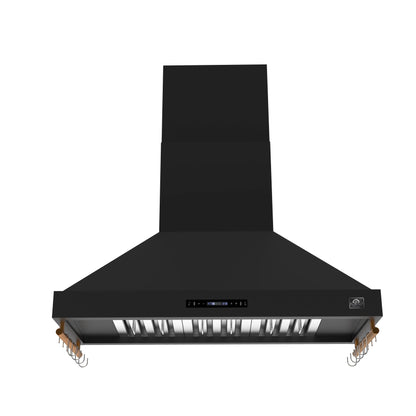 Forno Venezia 48 Inch Wall-Mounted Range Hood in Black with Antique Brass Accessories, Touch Controls and Baffle Filters FORNO