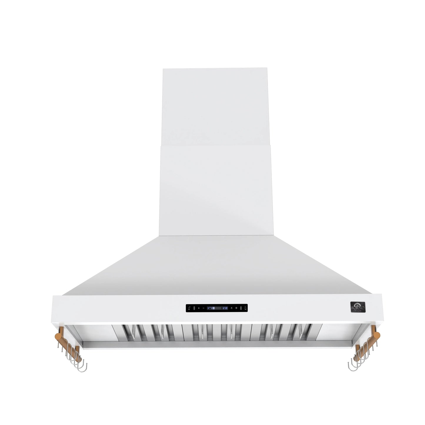 Forno Venezia 48 Inch Wall-Mounted Range Hood in White with Antique Brass Accessories, Touch Controls and Baffle Filters FORNO