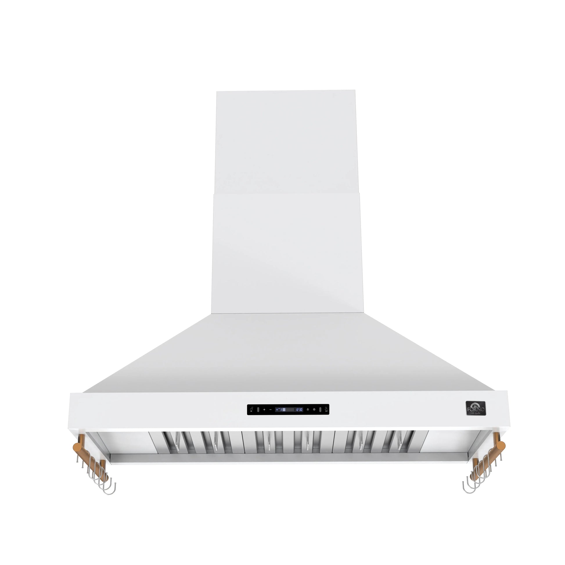 Forno Venezia 48 Inch Wall-Mounted Range Hood in White with Antique Brass Accessories, Touch Controls and Baffle Filters FORNO