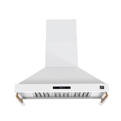 Forno Venezia 48 Inch Wall-Mounted Range Hood in White with Antique Brass Accessories, Touch Controls and Baffle Filters FORNO