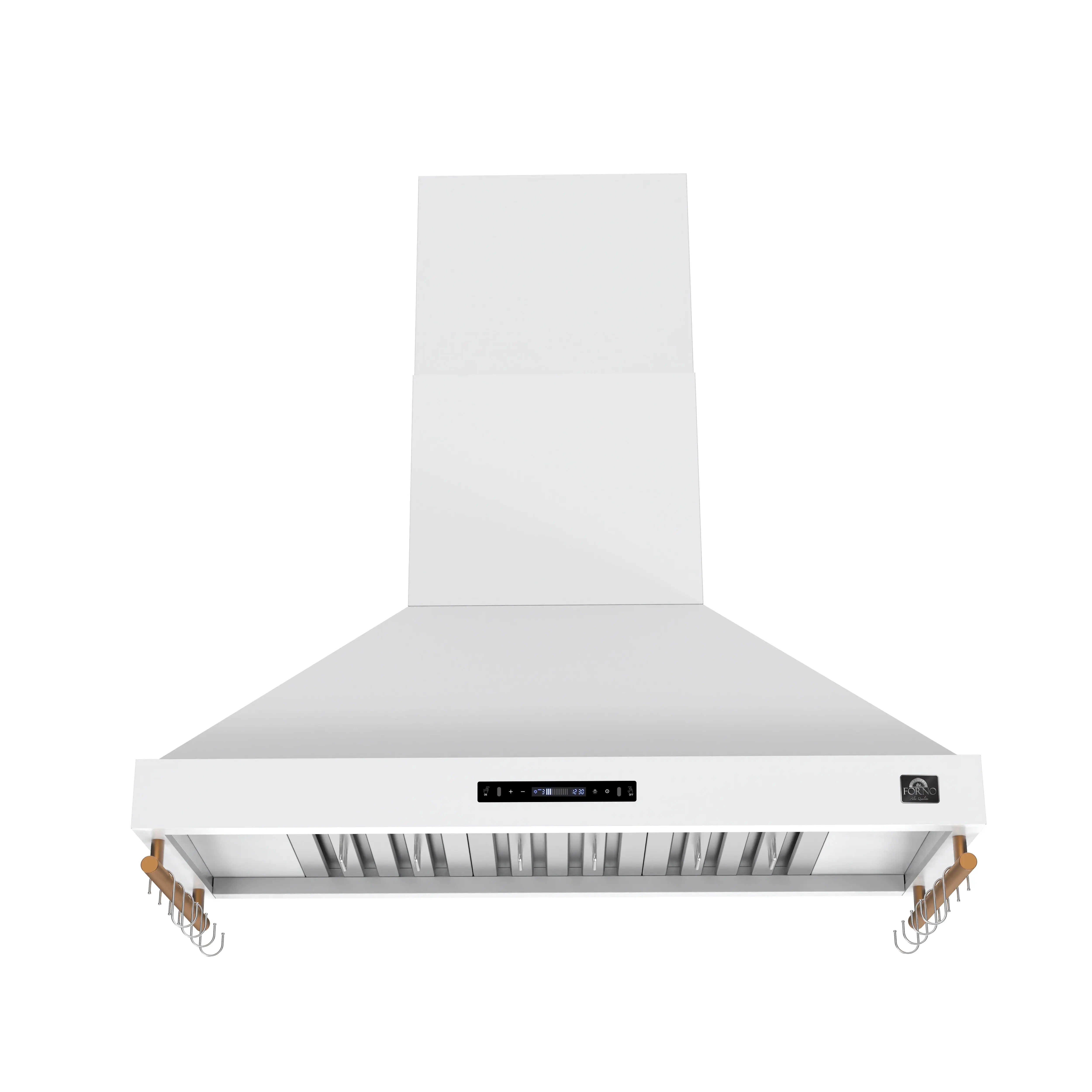 Forno Venezia 48 Inch Wall-Mounted Range Hood in White with Antique Brass Accessories, Touch Controls and Baffle Filters FORNO