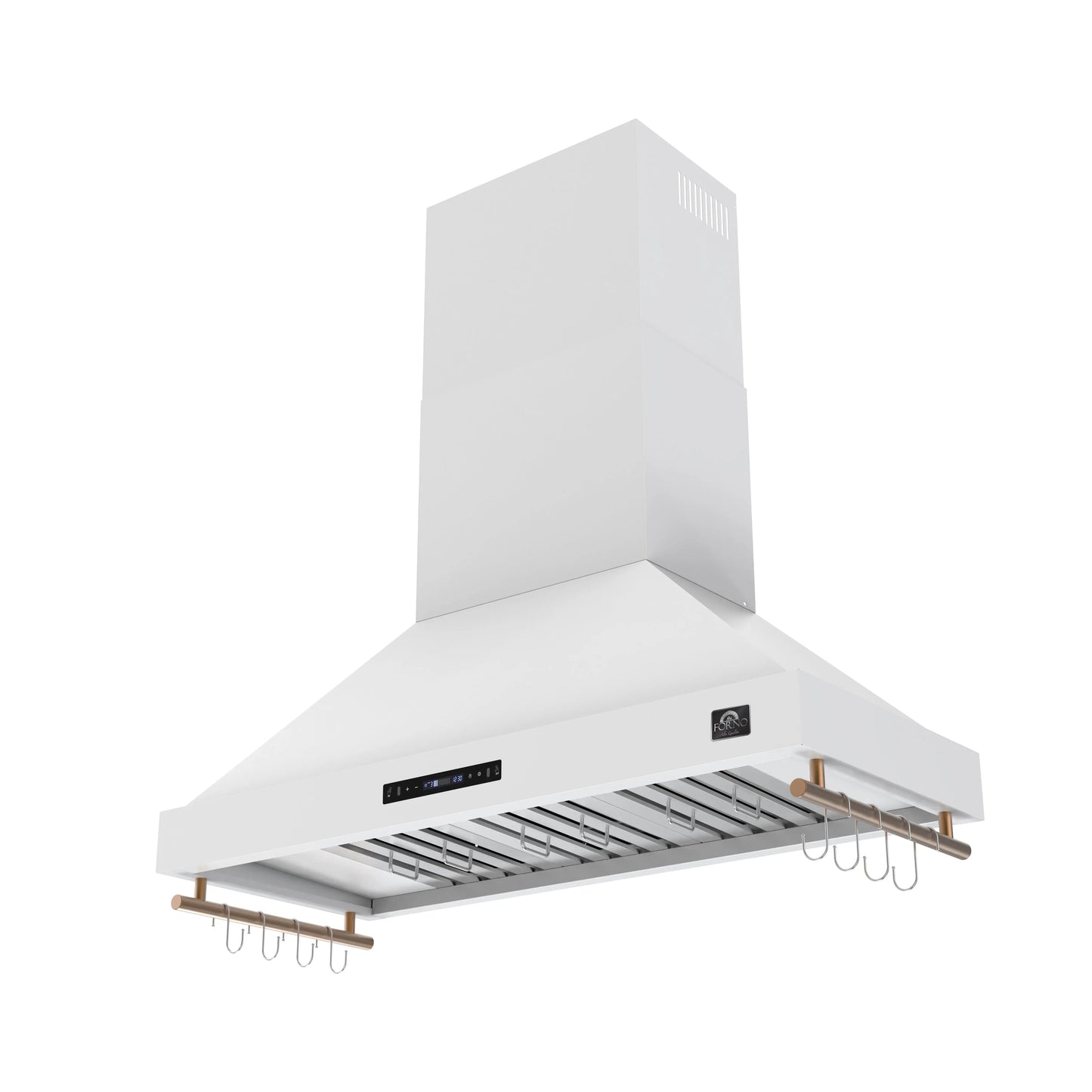 Forno Venezia 48 Inch Wall-Mounted Range Hood in White with Antique Brass Accessories, Touch Controls and Baffle Filters FORNO