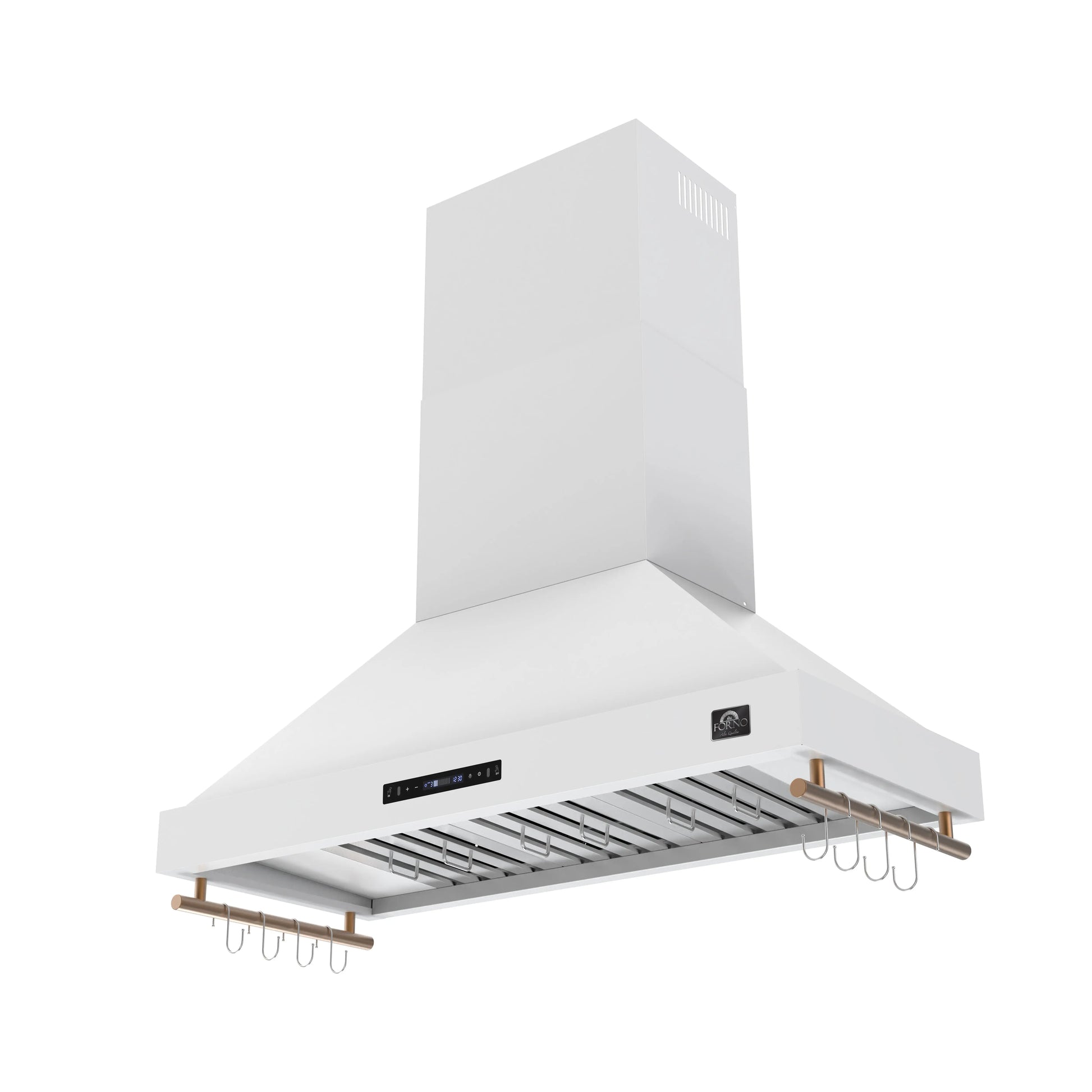 Forno Venezia 48 Inch Wall-Mounted Range Hood in White with Antique Brass Accessories, Touch Controls and Baffle Filters FORNO