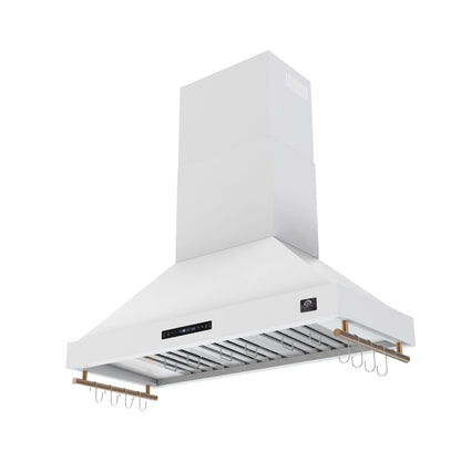 Forno Venezia 48 Inch Wall-Mounted Range Hood in White with Antique Brass Accessories, Touch Controls and Baffle Filters FORNO