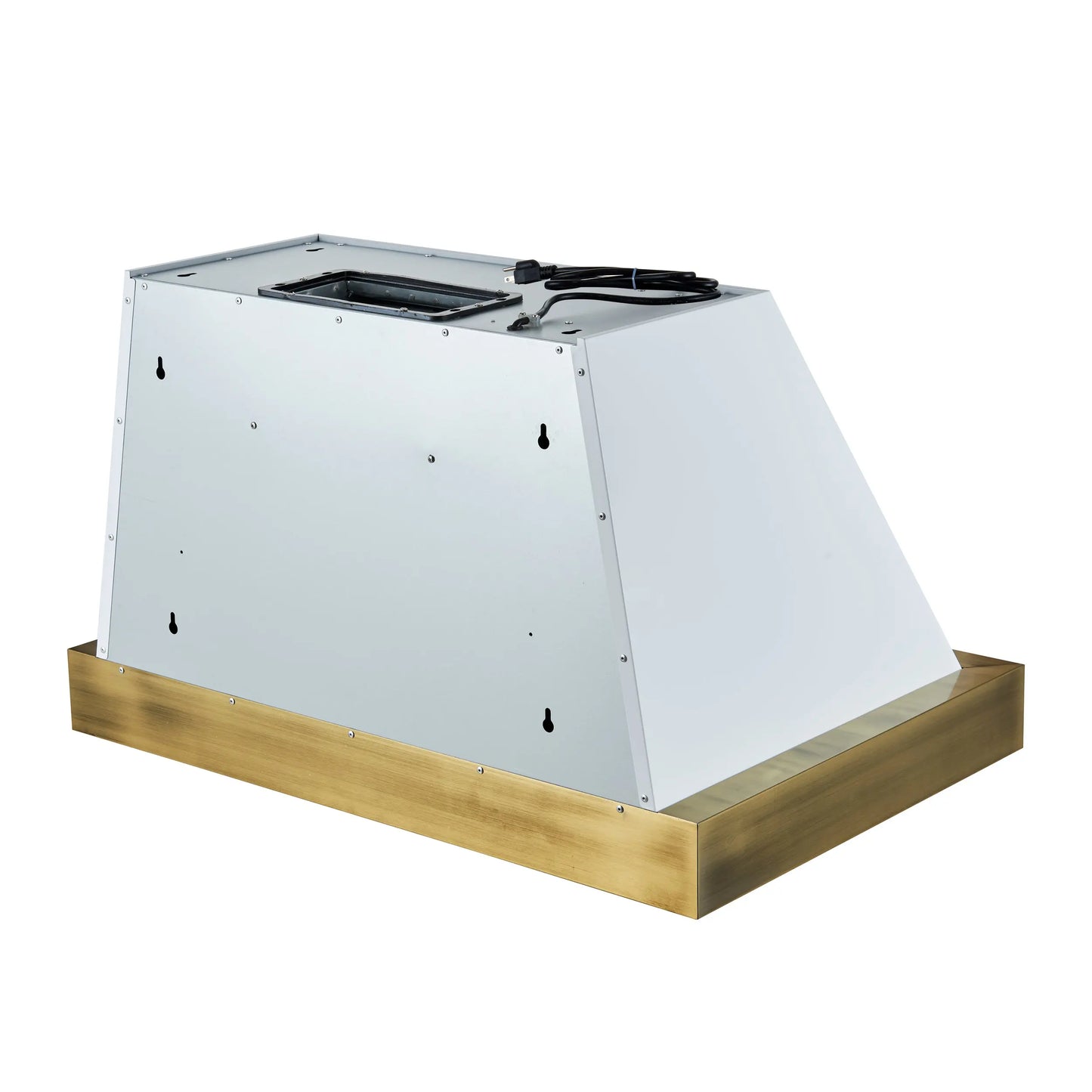 Forno Vittorio 36-Inch Wall Mount Range Hood, White with Antique Brass Trim, 424 CFM Airflow, Dishwasher-Safe Baffle Filters, Remote Control, 3-Speed Fan, Bright LED Lighting. FORNO