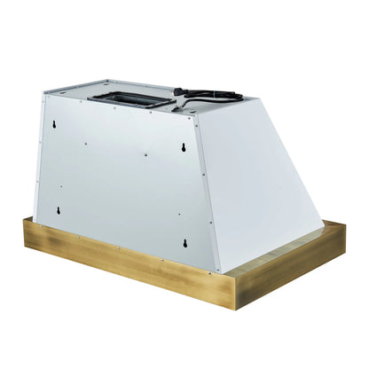 Forno Vittorio 36-Inch Wall Mount Range Hood, White with Antique Brass Trim, 424 CFM Airflow, Dishwasher-Safe Baffle Filters, Remote Control, 3-Speed Fan, Bright LED Lighting. FORNO