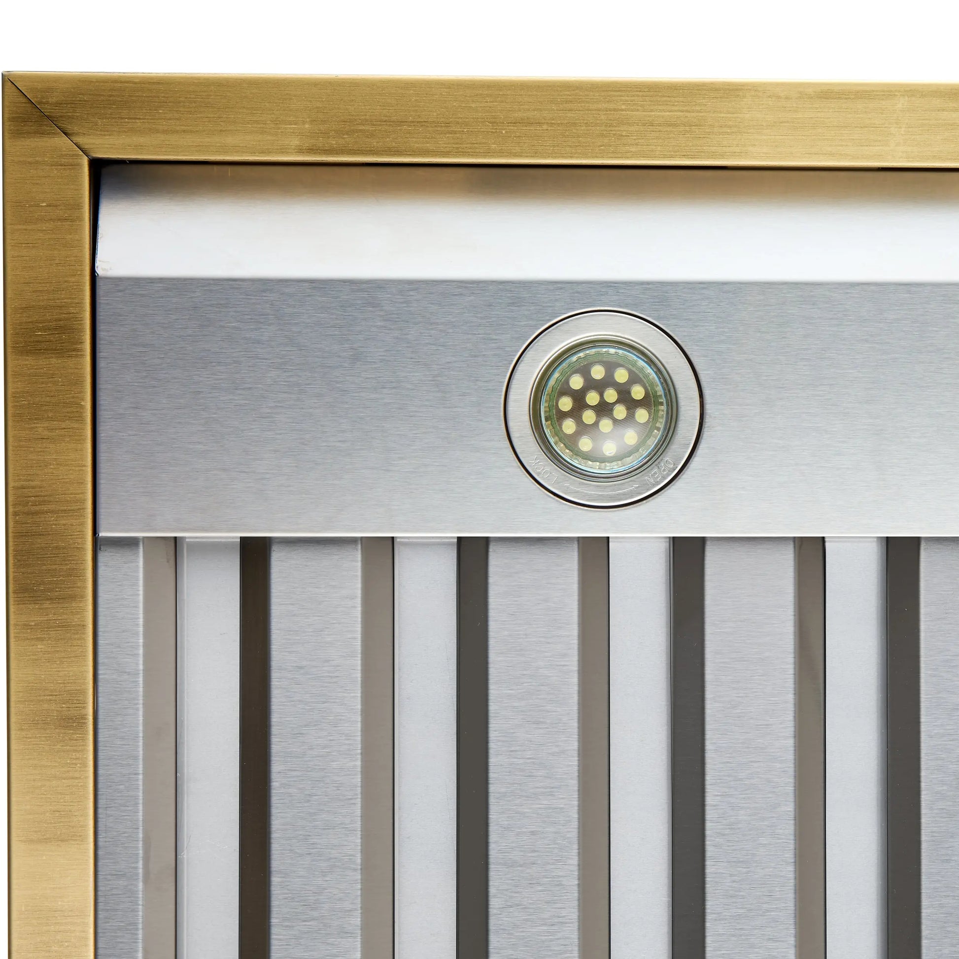 Forno Vittorio 36-Inch Wall Mount Range Hood, White with Antique Brass Trim, 424 CFM Airflow, Dishwasher-Safe Baffle Filters, Remote Control, 3-Speed Fan, Bright LED Lighting. FORNO