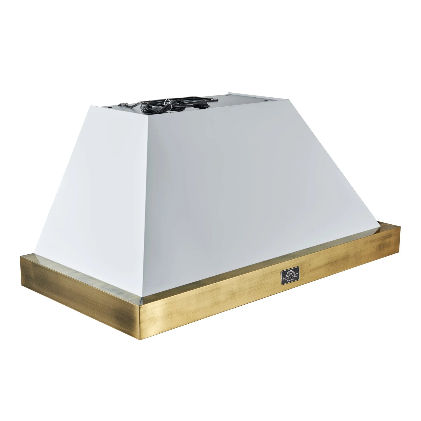 Forno Vittorio 48-Inch Wall Mount Range Hood, White with Antique Brass Trim, 424 CFM Airflow, Dishwasher-Safe Baffle Filters, Remote Control, 3-Speed Fan, Bright LED Lighting FORNO