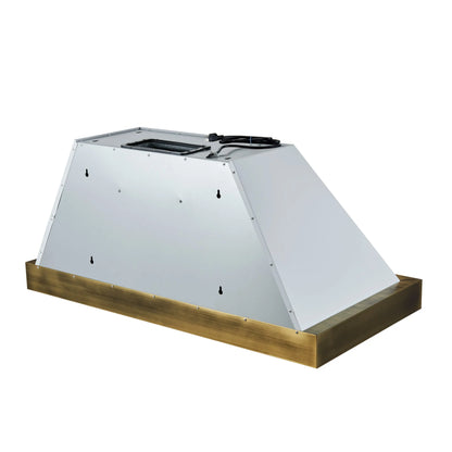 Forno Vittorio 48-Inch Wall Mount Range Hood, White with Antique Brass Trim, 424 CFM Airflow, Dishwasher-Safe Baffle Filters, Remote Control, 3-Speed Fan, Bright LED Lighting FORNO