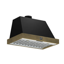Forno Vittorio 36-Inch Wall Mount Range Hood, Black with Antique Brass Trim, 424 CFM Airflow, Dishwasher-Safe Baffle Filters, Remote Control, 3-Speed Fan, Bright LED Lighting. FORNO