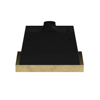 Forno Vittorio 36-Inch Wall Mount Range Hood, Black with Antique Brass Trim, 424 CFM Airflow, Dishwasher-Safe Baffle Filters, Remote Control, 3-Speed Fan, Bright LED Lighting. FORNO