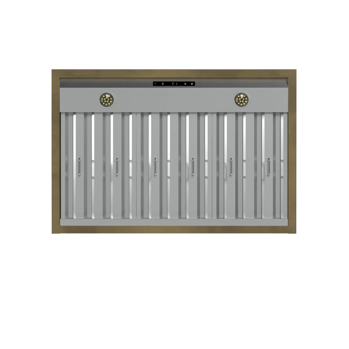 Forno Vittorio 36-Inch Wall Mount Range Hood, Black with Antique Brass Trim, 424 CFM Airflow, Dishwasher-Safe Baffle Filters, Remote Control, 3-Speed Fan, Bright LED Lighting. FORNO
