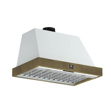 Forno Vittorio 36-Inch Wall Mount Range Hood, White with Antique Brass Trim, 424 CFM Airflow, Dishwasher-Safe Baffle Filters, Remote Control, 3-Speed Fan, Bright LED Lighting. FORNO