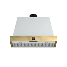 Forno Vittorio 36-Inch Wall Mount Range Hood, White with Antique Brass Trim, 424 CFM Airflow, Dishwasher-Safe Baffle Filters, Remote Control, 3-Speed Fan, Bright LED Lighting. FORNO