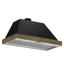 Forno Vittorio 48-Inch Wall Mount Range Hood, Black with Antique Brass Trim, 424 CFM Airflow, Dishwasher-Safe Baffle Filters, Remote Control, 3-Speed Fan, Bright LED Lighting. FORNO