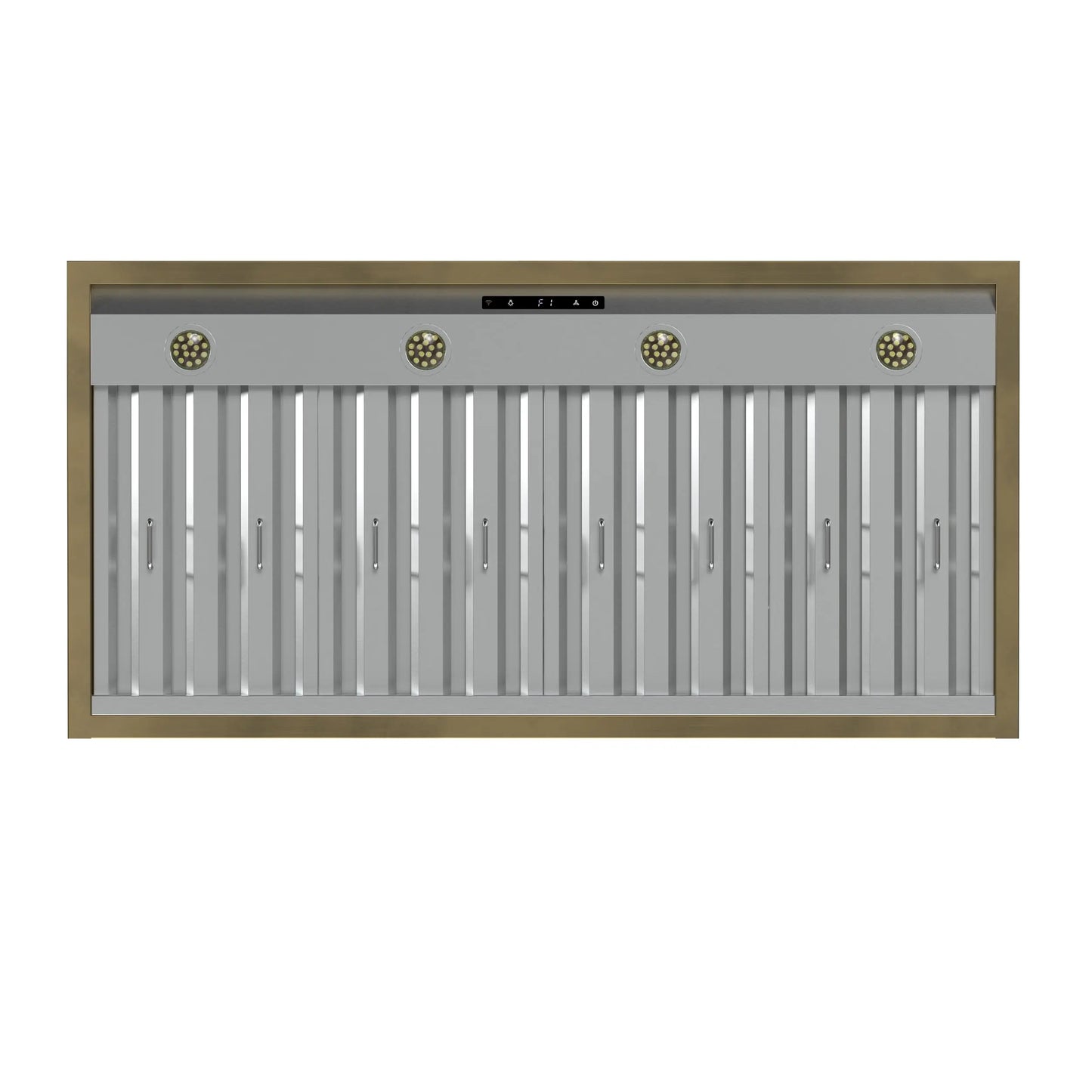 Forno Vittorio 48-Inch Wall Mount Range Hood, Black with Antique Brass Trim, 424 CFM Airflow, Dishwasher-Safe Baffle Filters, Remote Control, 3-Speed Fan, Bright LED Lighting. FORNO
