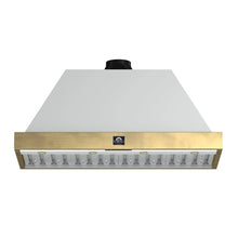 Forno Vittorio 48-Inch Wall Mount Range Hood, White with Antique Brass Trim, 424 CFM Airflow, Dishwasher-Safe Baffle Filters, Remote Control, 3-Speed Fan, Bright LED Lighting FORNO