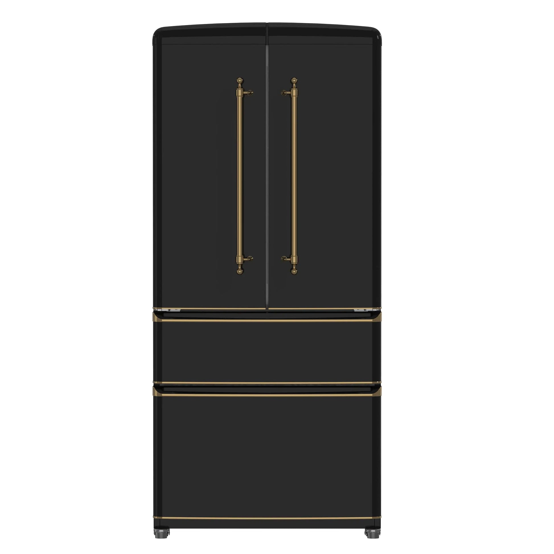 Forno Luigi 33-Inch French Door Refrigerator, 18 cu.ft, Black Finish, Antique Brass Handles, ENERGY STAR Certified FORNO