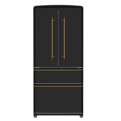 Forno Luigi 33-Inch French Door Refrigerator, 18 cu.ft, Black Finish, Antique Brass Handles, ENERGY STAR Certified FORNO