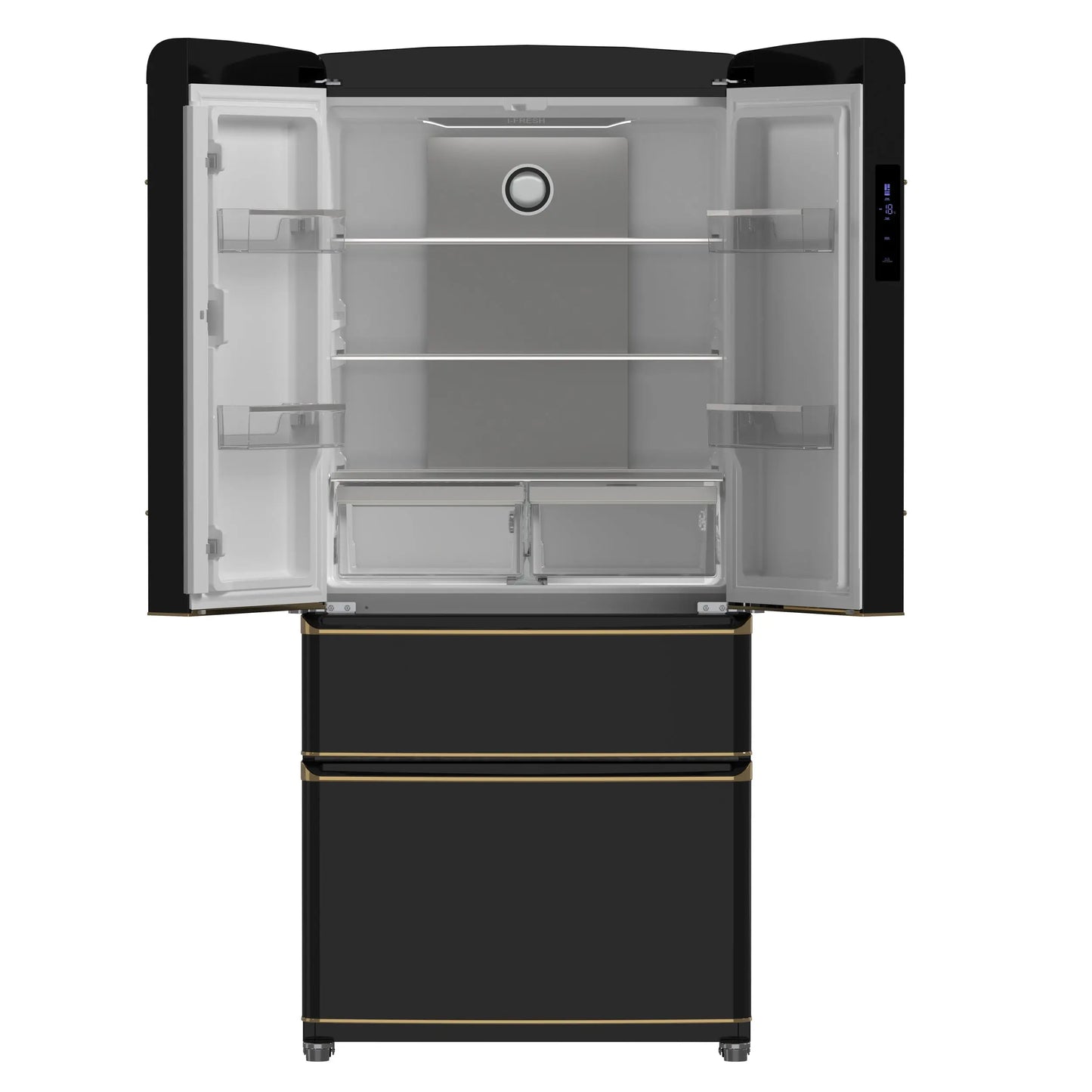 Forno Luigi 33-Inch French Door Refrigerator, 18 cu.ft, Black Finish, Antique Brass Handles, ENERGY STAR Certified FORNO