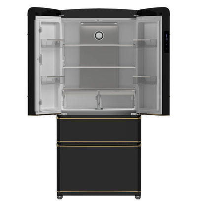 Forno Luigi 33-Inch French Door Refrigerator, 18 cu.ft, Black Finish, Antique Brass Handles, ENERGY STAR Certified FORNO