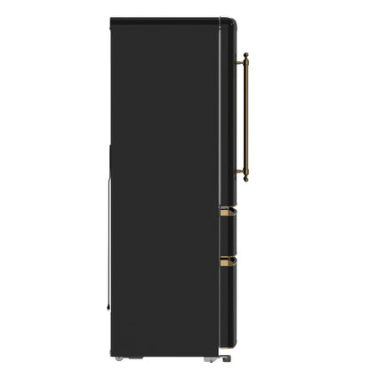 Forno Luigi 33-Inch French Door Refrigerator, 18 cu.ft, Black Finish, Antique Brass Handles, ENERGY STAR Certified FORNO