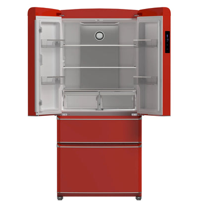 Forno Luigi 33-Inch French Door Refrigerator, 18 cu.ft, Red Finish, Handle-Free Design, ENERGY STAR Certified FORNO