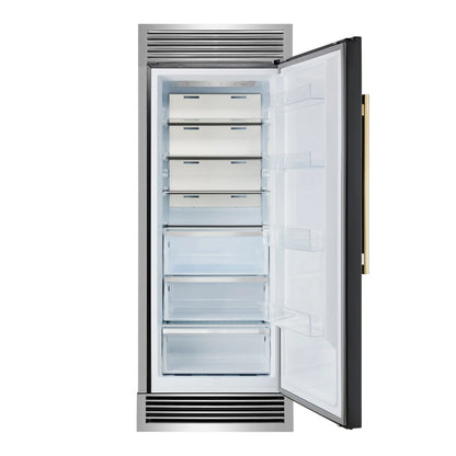 Forno Maderno 28-Inch Built-In Convertible Refrigerator in Black with Antique Brass Handle, 13.6 cu.ft. Right Swing FORNO
