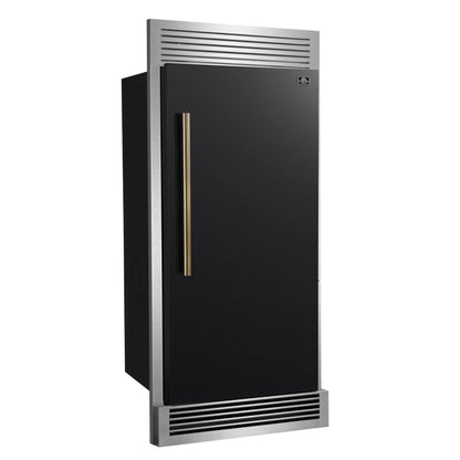 Forno Maderno 28-Inch Built-In Convertible Refrigerator in Black with Antique Brass Handle, 13.6 cu.ft. Right Swing FORNO