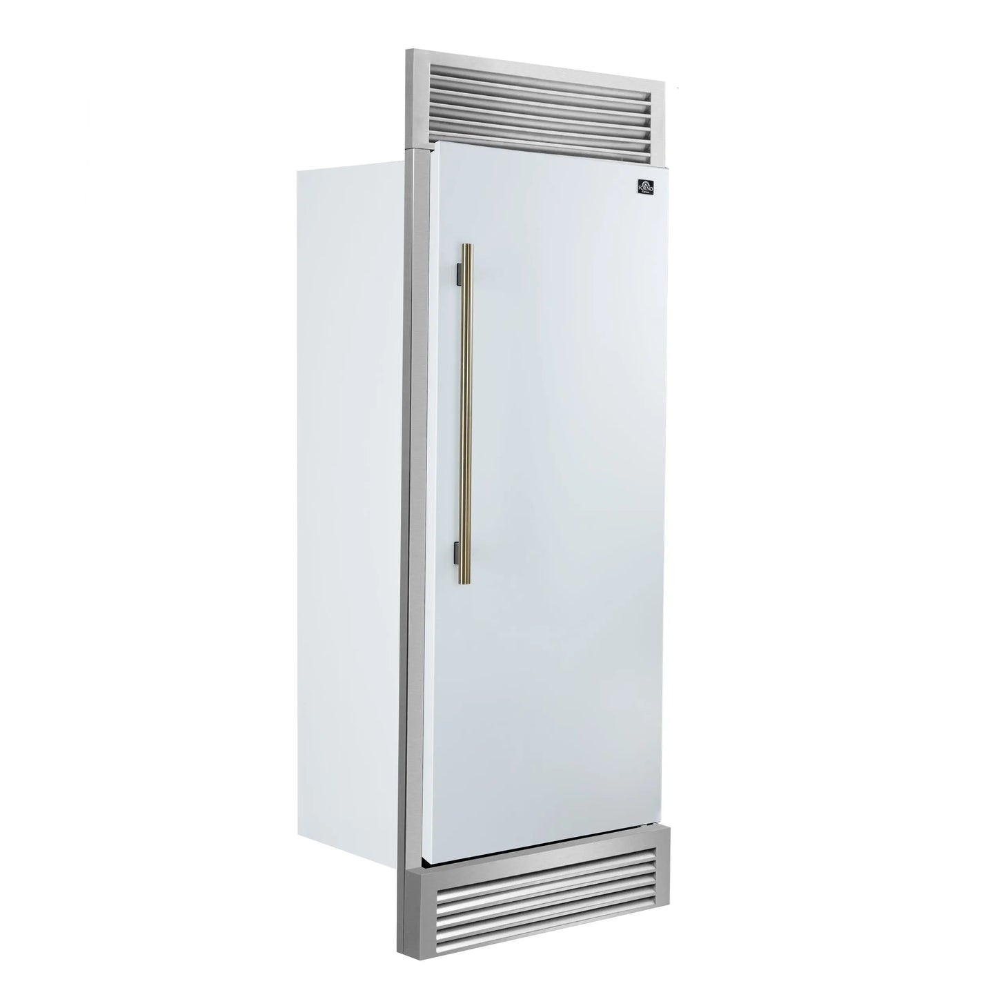 Forno Maderno 28-Inch Built-In Convertible Refrigerator in White with Antique Brass Handle, 13.6 cu.ft. Right Swing FORNO