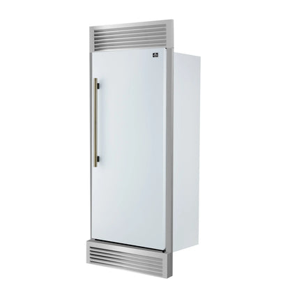 Forno Maderno 28-Inch Built-In Convertible Refrigerator in White with Antique Brass Handle, 13.6 cu.ft. Right Swing FORNO