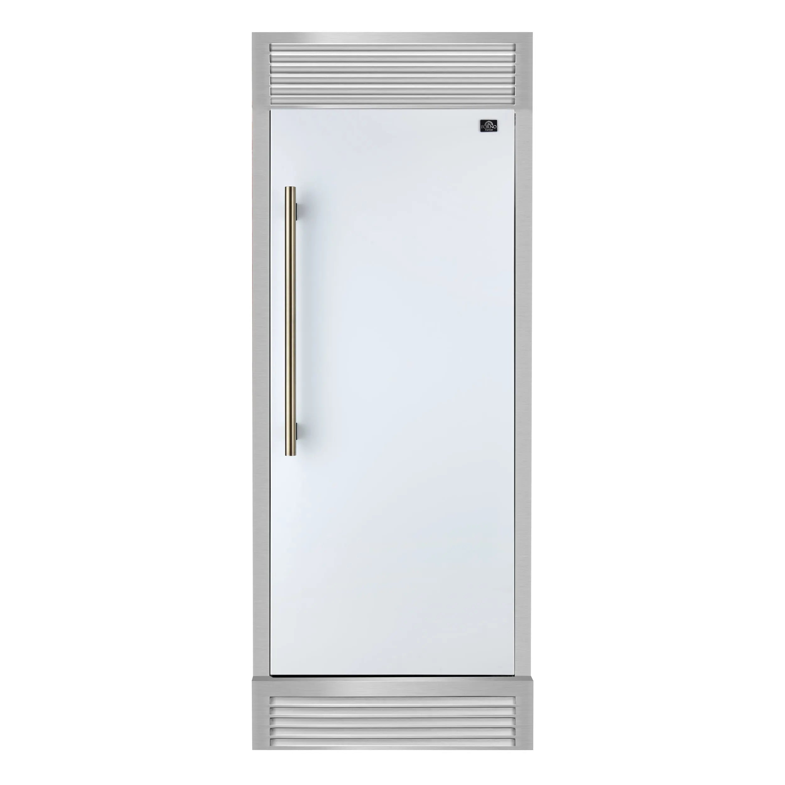 Forno Maderno 28-Inch Built-In Convertible Refrigerator in White with Antique Brass Handle, 13.6 cu.ft. Right Swing FORNO