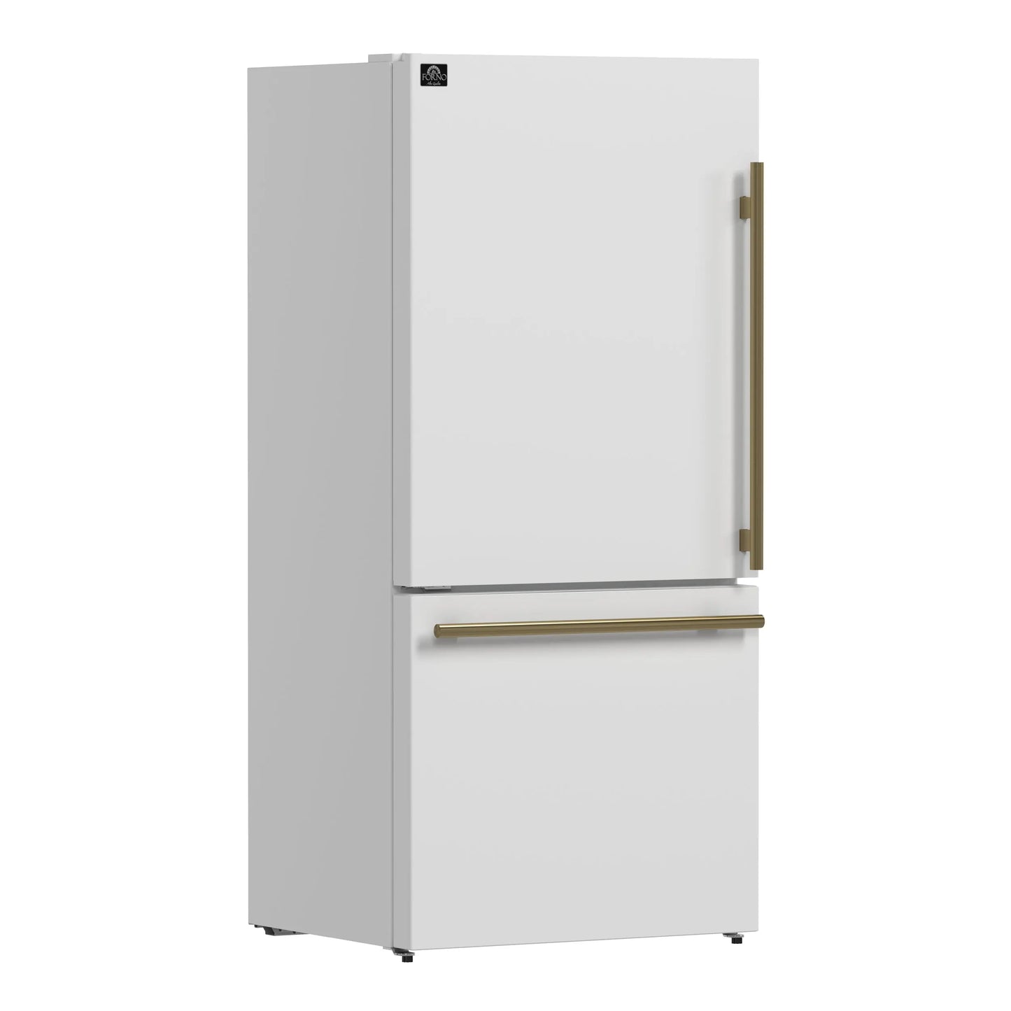 Forno Milano Espresso 31-Inch White Bottom Freezer Refrigerator, 17.2 Cu. Ft., Energy-Efficient, No Frost, Built-In Ice Maker FORNO