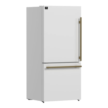 Forno Milano Espresso 31-Inch White Bottom Freezer Refrigerator, 17.2 Cu. Ft., Energy-Efficient, No Frost, Built-In Ice Maker FORNO